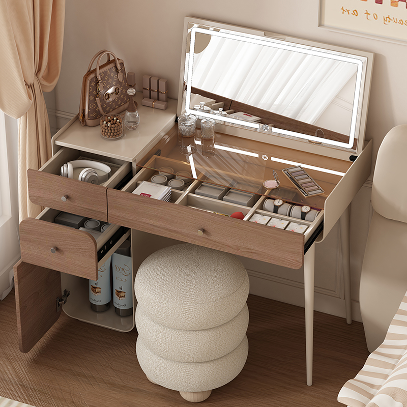 multi-compartment iron-oak melamine dresser